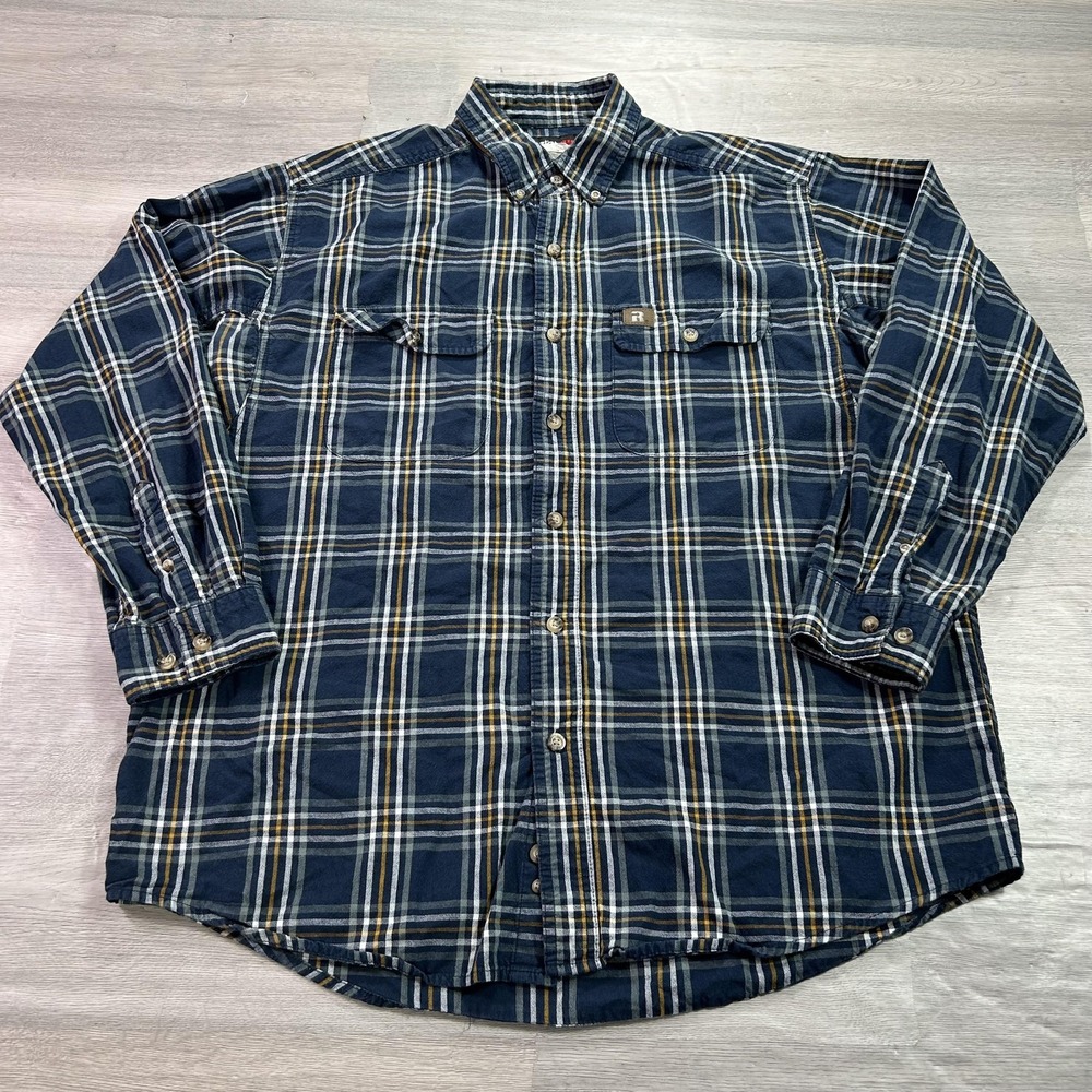Wrangler Riggs Workwear Shirt‎ Mens 2XL Blue Plaid Flannel Button Down Casual